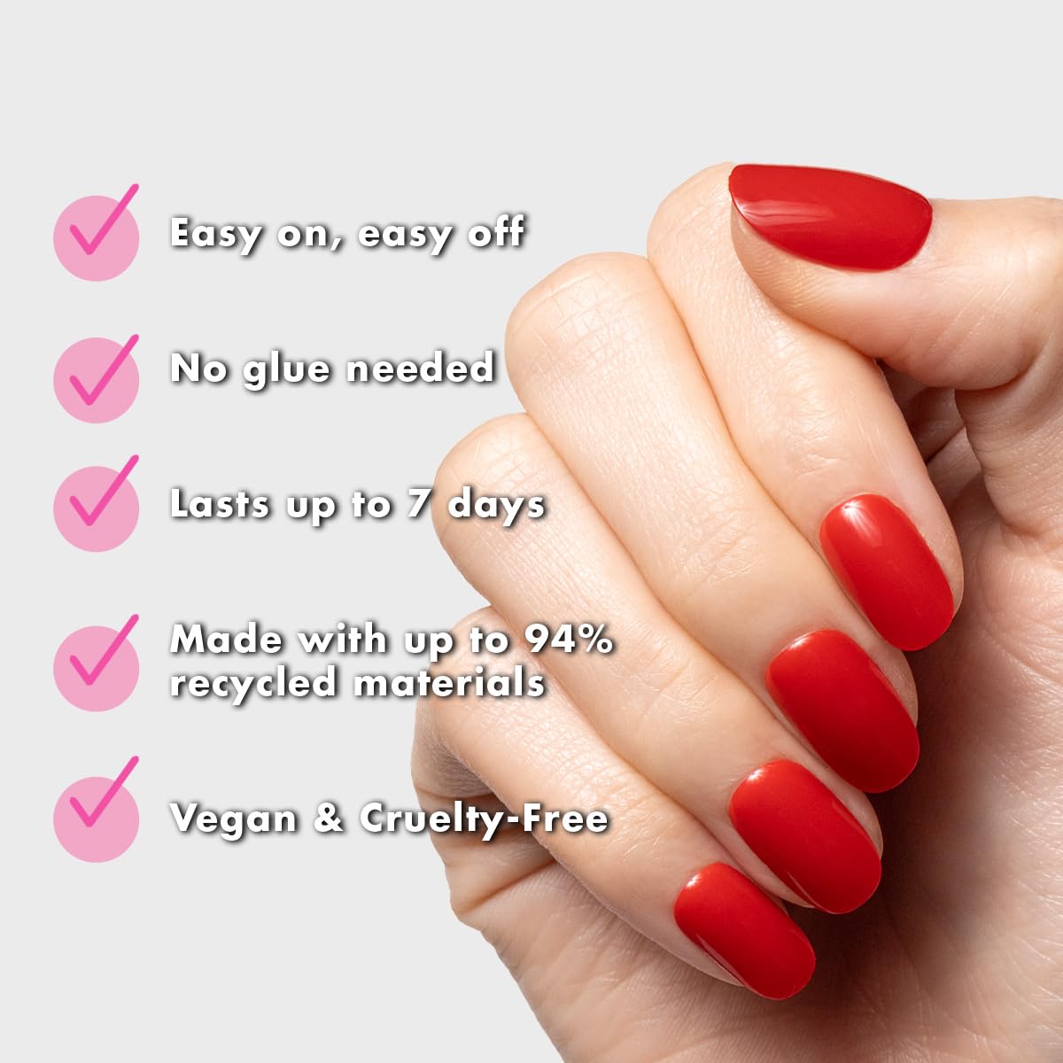 Olive & June Uñas postizas Classic Super Stick Mani | No se necesita pegamento | 32 pestañas, 16 tamaños | Pestañas no tóxicas, fáciles de poner y quitar, aspecto realista que no daña las uñas | Durac
