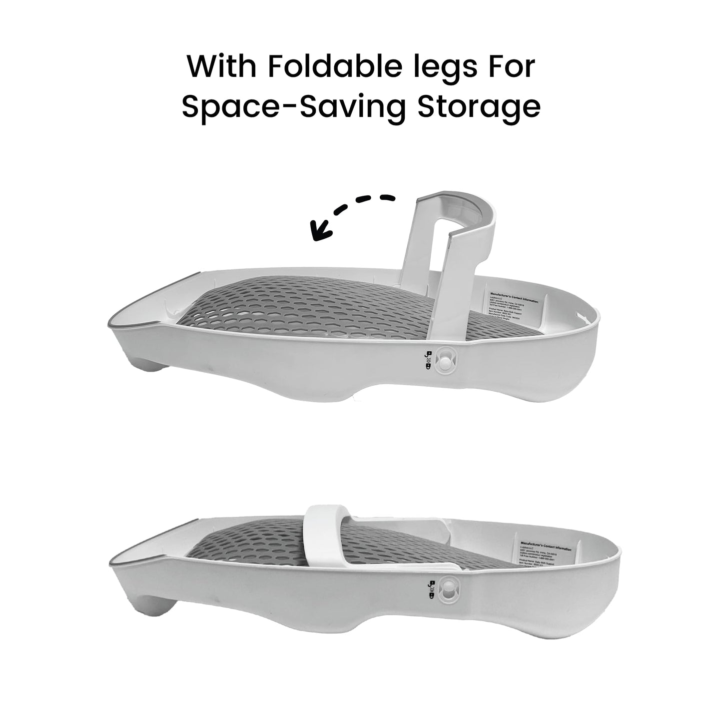 Lulyboo - Soporte plegable para tina de bebé para bebés menores de 6 meses, ergonómico, antideslizante, portátil, con cojín suave y drenaje integrado, ayuda de baño para bebé segura y ahorra espacio