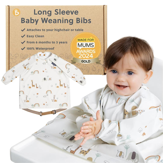 Babero para Bebé Bibado LED Serengeti Spaghetti con Mangas, Se Fija a Sillas y Mesas, Talla Única