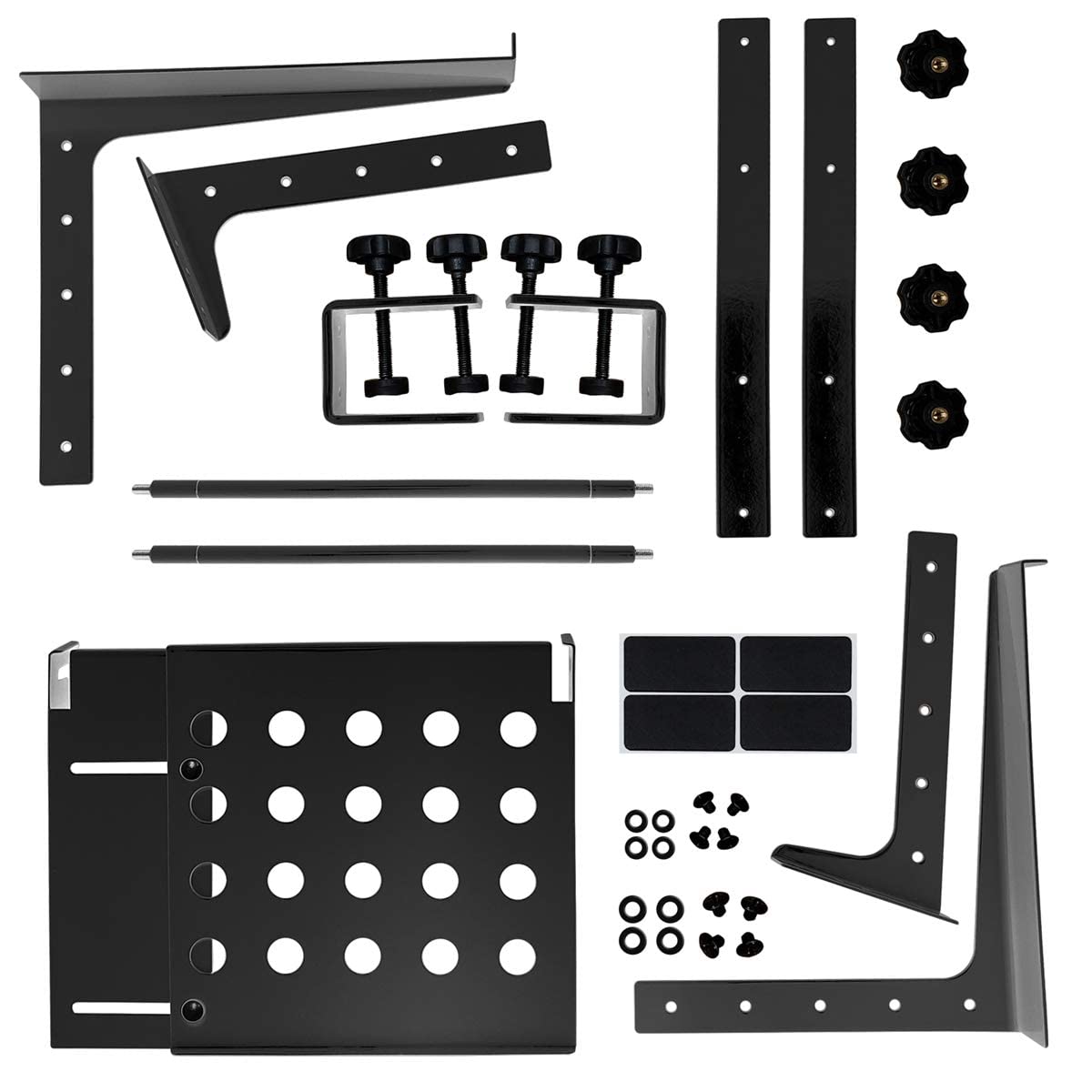 AxcessAbles - Soporte de DJ ajustable de dos niveles con abrazaderas | para controladores de DJ, mezcladores de música, portátiles de hasta 20 libras. | Soporte de driver de DJ compatible con