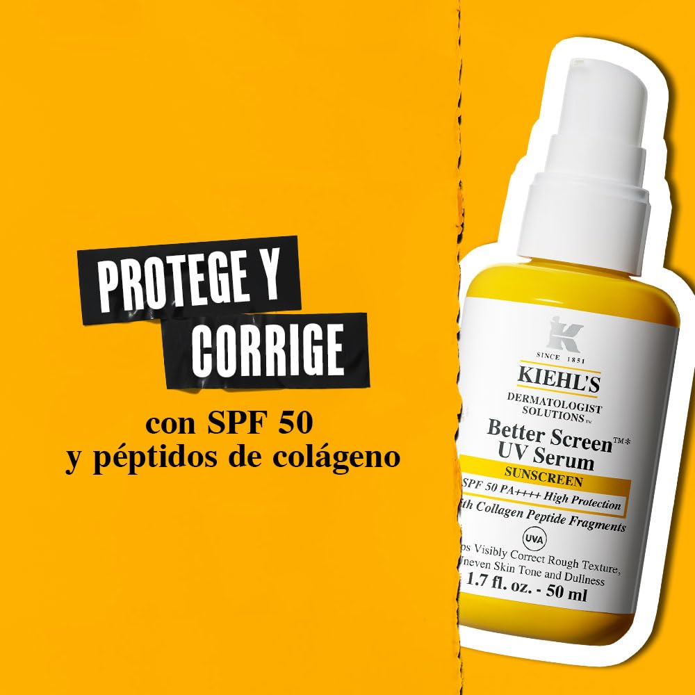 Kiehl's Better Screen UV Serum, Suero de protección solar ligero con péptido de colágeno, protege del sol y ayuda a corregir los primeros signos de la edad. Protege de los Rayos UVA y UVB, 50 ml