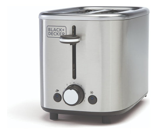 BLACK+DECKER Tostador de 2 rebanadas TR0012SS, 7 nievles de tostado, función para bagels y alimentos congelados, 750 W, Color Acero y inoxidable