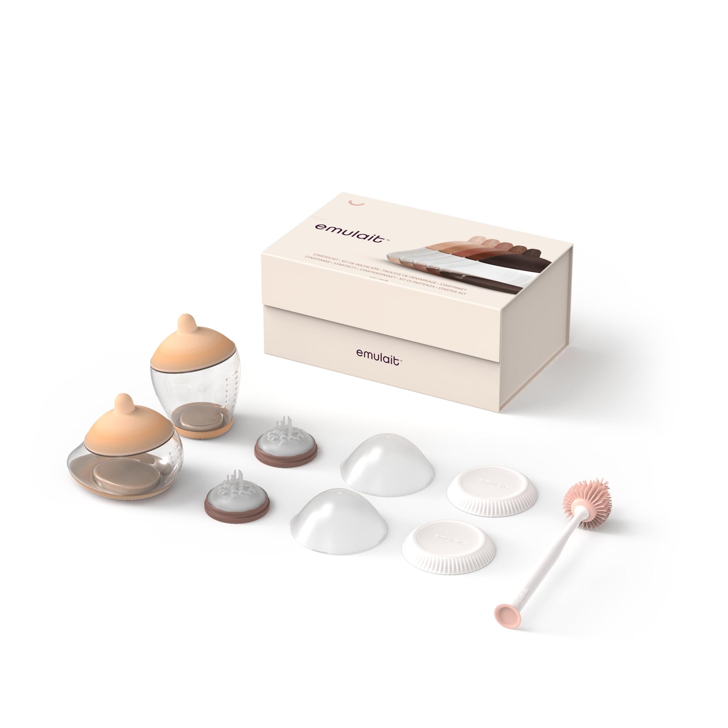 Emulait Kit De Inicio Para Biberones. Incluye 2 Biberones, 2 Tetinas, 2 Tapones, 2 Tapas, 2 Válvulas De Flujo Sensible Y Cepillo De Limpieza.