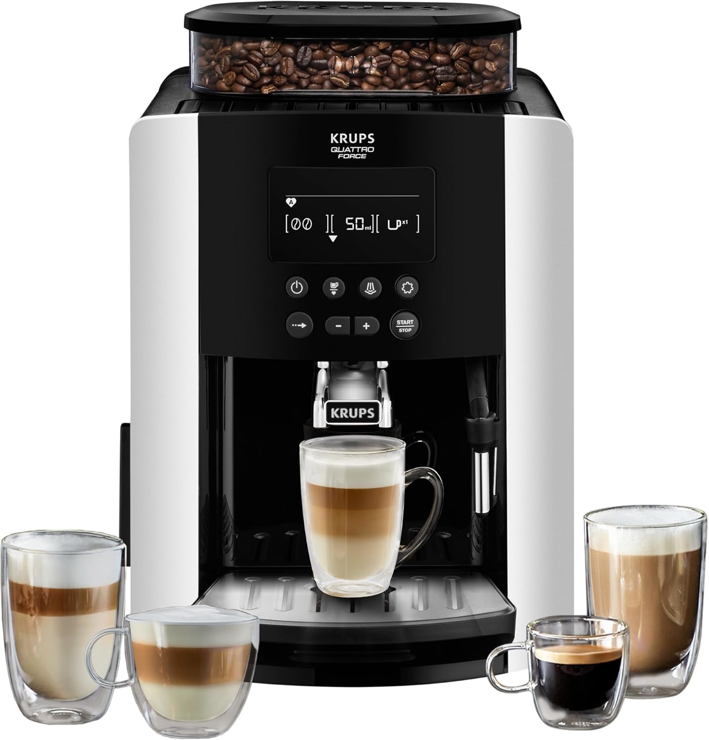 KRUPS Espresseria Súper Automática Quattro Force Arábica, lleva la esencia del espresso directamente a tu taza, con diseño compacto y molino integrado, capacidad 1.7L, EA8178MX
