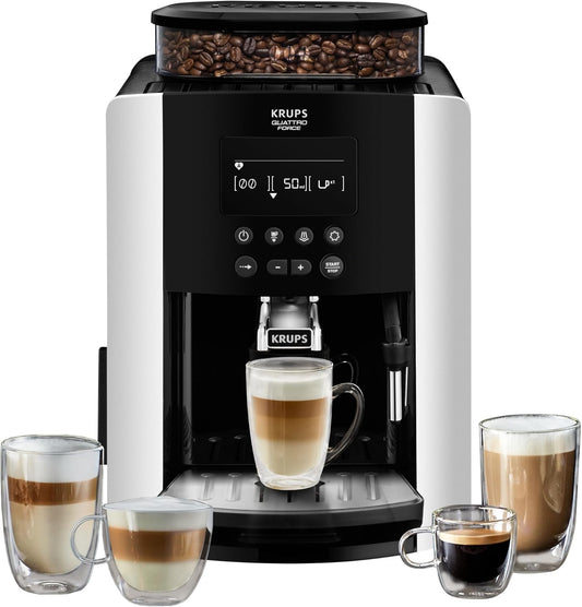 KRUPS Espresseria Súper Automática Quattro Force Arábica, lleva la esencia del espresso directamente a tu taza, con diseño compacto y molino integrado, capacidad 1.7L, EA8178MX