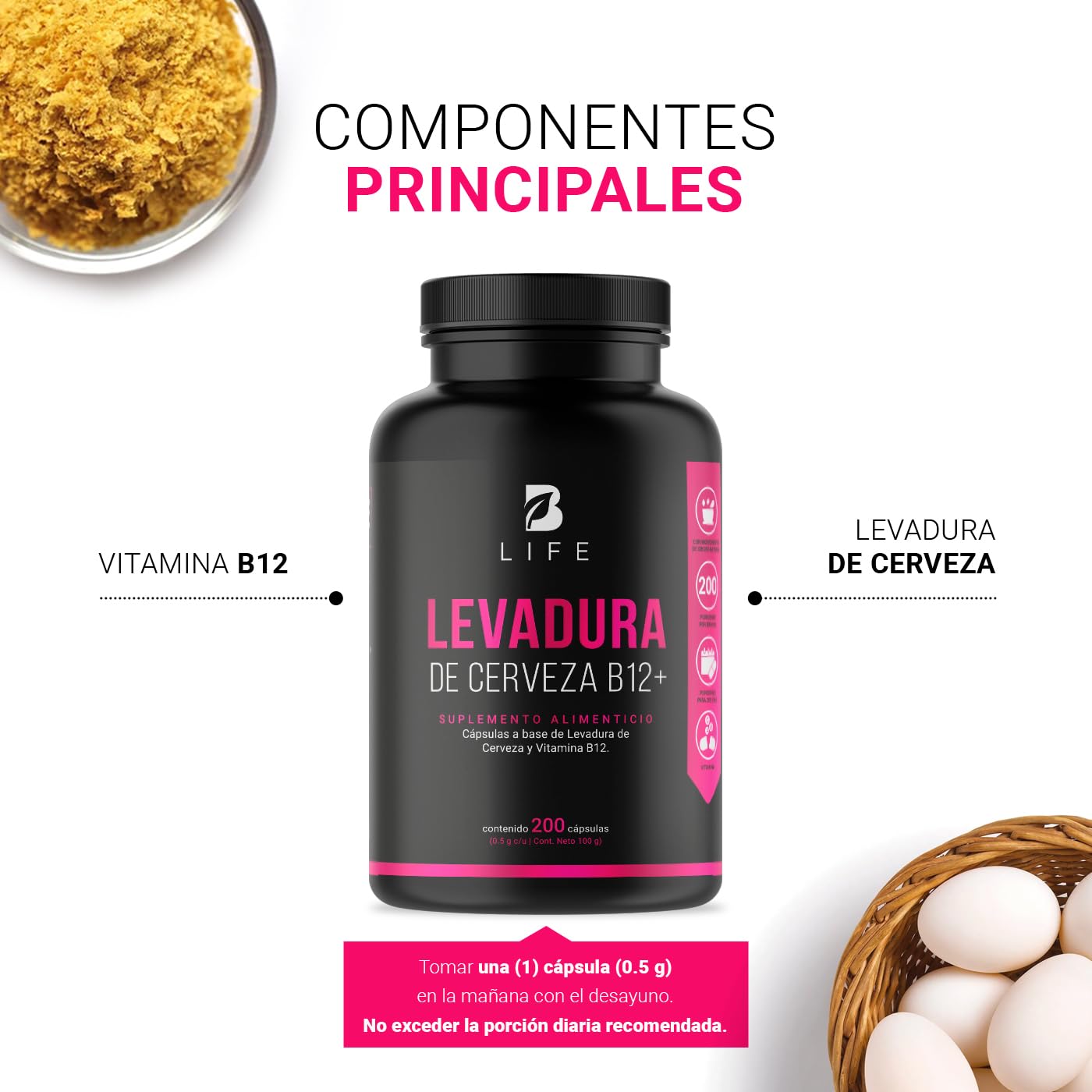 Vitamina B12 B Life Levadura de Cerveza 200 Cápsulas Ingredientes Naturales