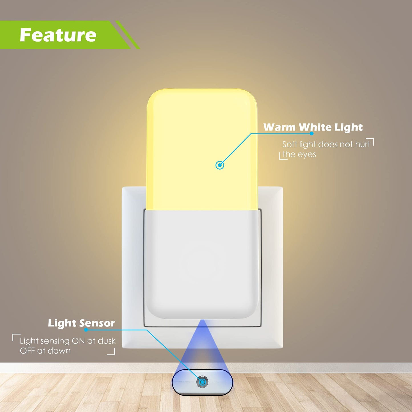 Luz Nocturna LED MAZ-TEK Blanca Cálida con Sensor Inteligente para Niños