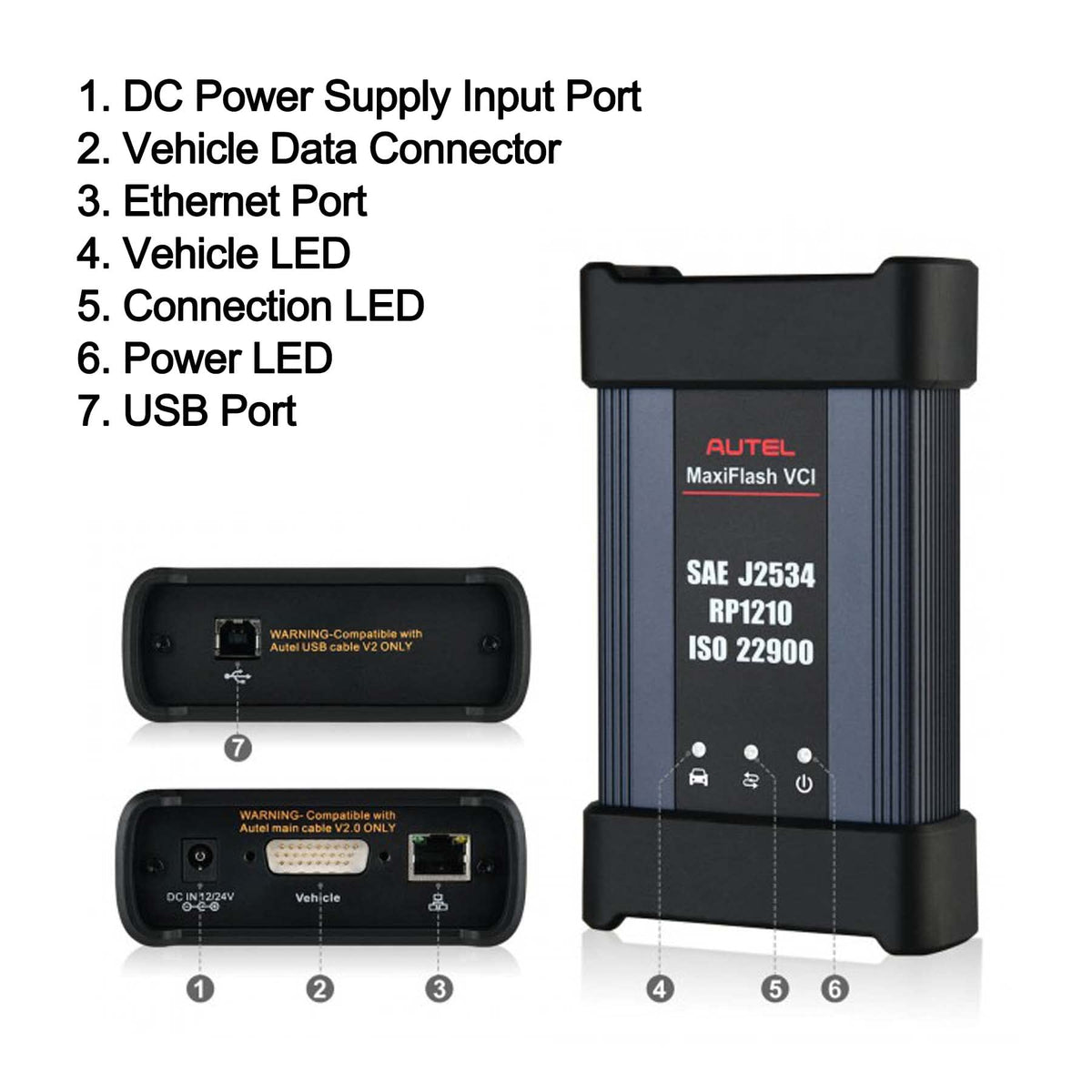 Kit de Interfaz de Comunicación para Vehículo Autel MaxiFlash VCI Bluetooth 4 Canales CAN FD ISO22900 Compatible con MaxiSYS MS909 y MaxiCOM