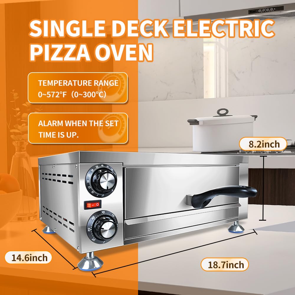 Generic YOOKTEN - Horno eléctrico de pizza para interiores, horno de pizza de 12 pulgadas, máquina comercial para hacer pizzas para el hogar con temporizador de 60 minutos, cocina de pizza de acero