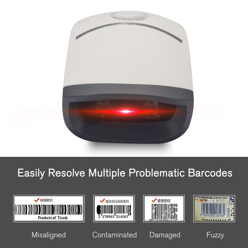 BAOSHARE Bluetooth Escáner de código de Barras 2D 1D inalámbrico, QR PDF417 Data Matrix UPC Escáner de código de Barras Recargable para computadoras portátiles/PC/Android/iOS Pearl White