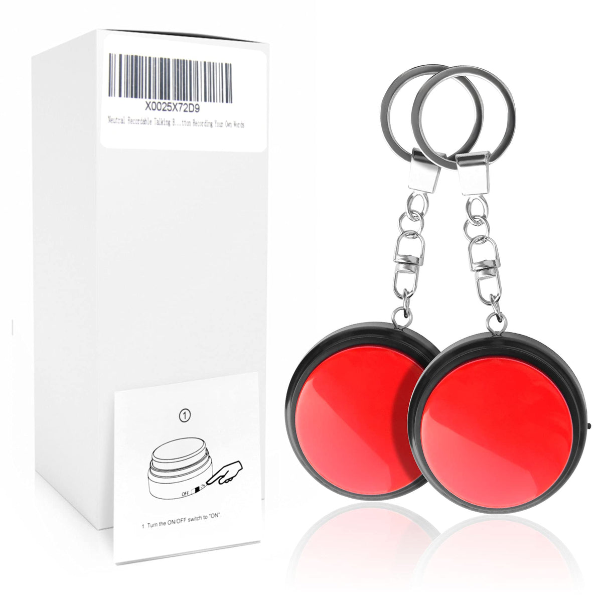 Botón de Grabación de Voz con Llavero, Rojo y Negro, Paquete de 2 Unidades (Batería Incluida)