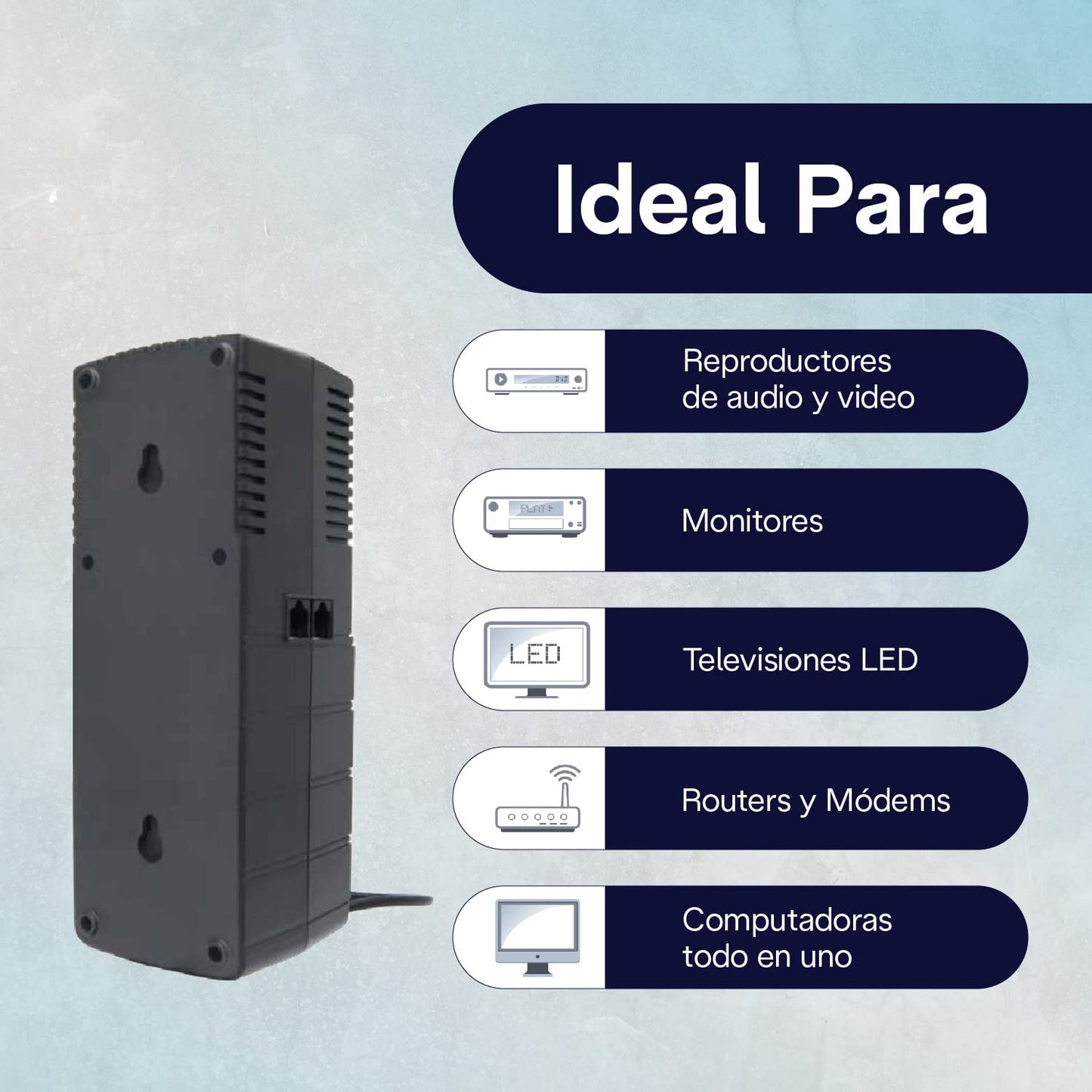 Regulador Electrónico de Voltaje VICA T-02 1200 VA 700 W empotrable con supresor de picos y puertos RJ11 RJ45