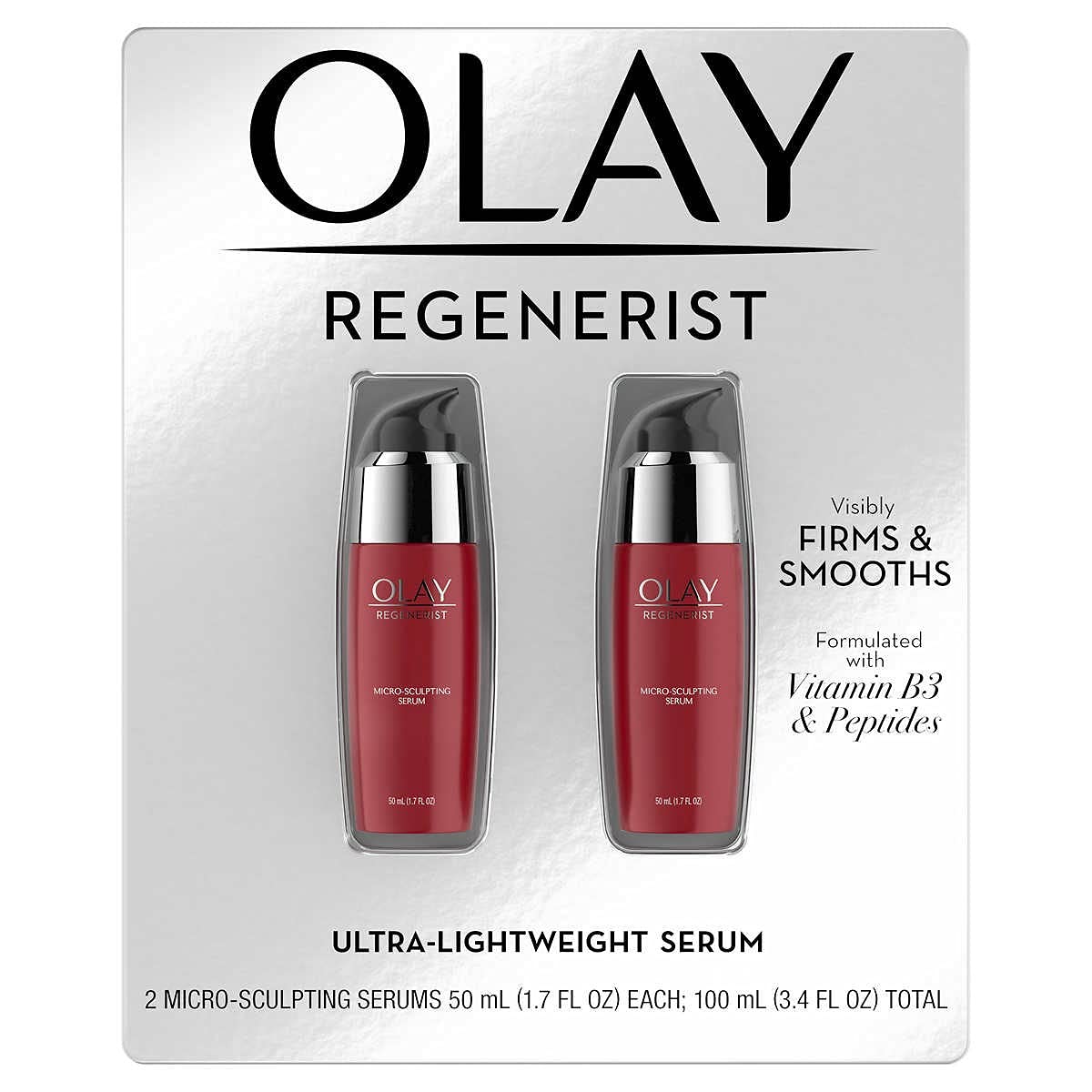 Olay Regenerist Micro-Sculpting Serum, Ultra-Lightweight, Advanced Anti-Aging Moisturize, 2-Pack, 50 Milliliter (1.7 FL OZ) Each; 100 Milliliter (3.4 FL OZ) Total