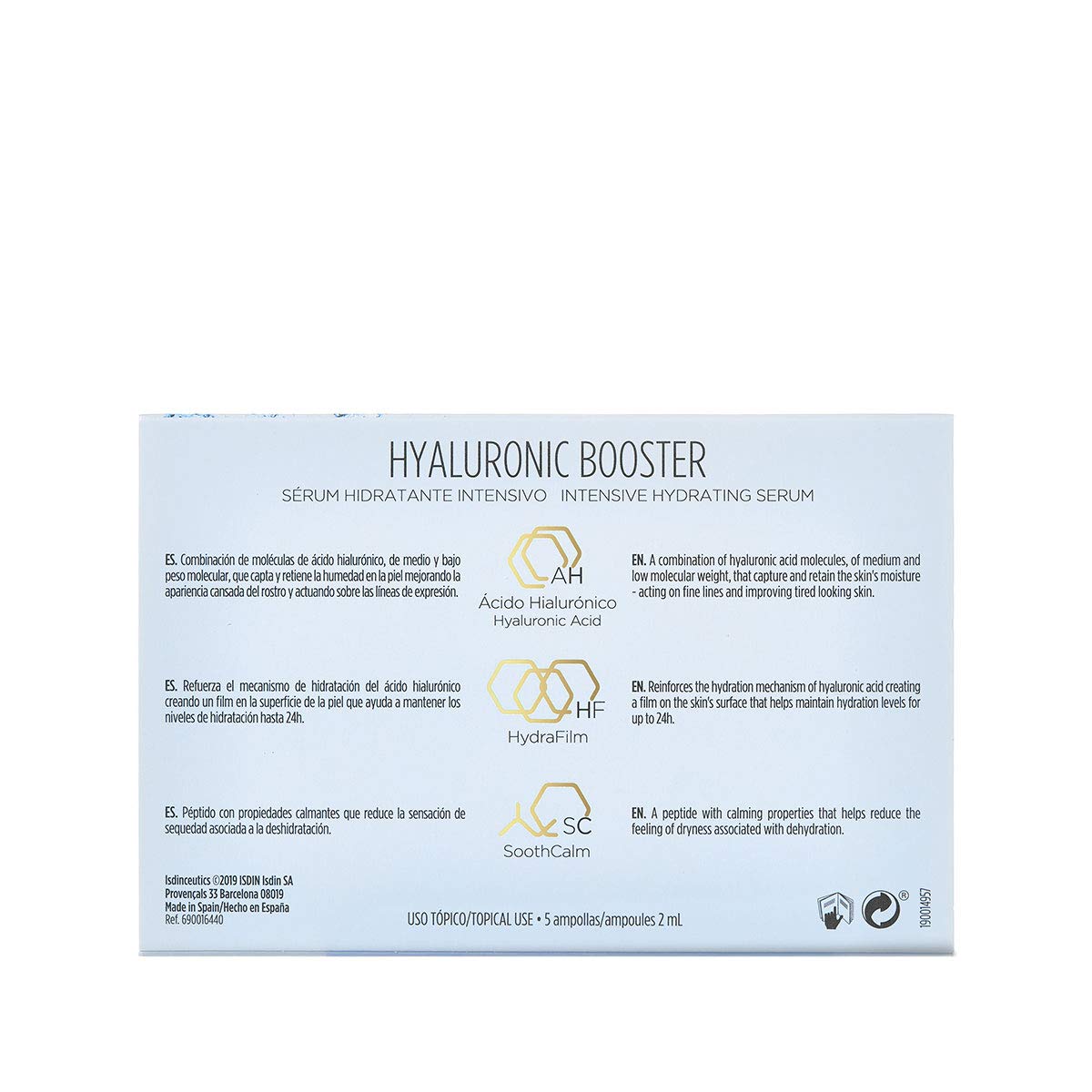 Isdinceutics Hyaluronic Booster, Sérum hidratante y calmante intensivo con ácido hialurónico, 5 ampolletas