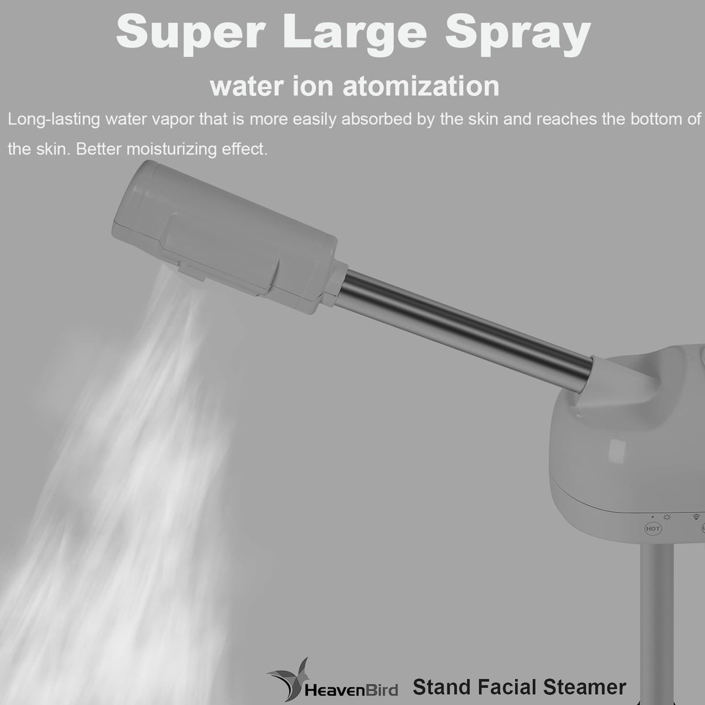 Vaporizador facial de ozono profesional con soporte, control táctil, altura ajustable y base rodante, boquilla giratoria de 360°, función de niebla caliente, uso para el hogar, salón de spa (blanco)