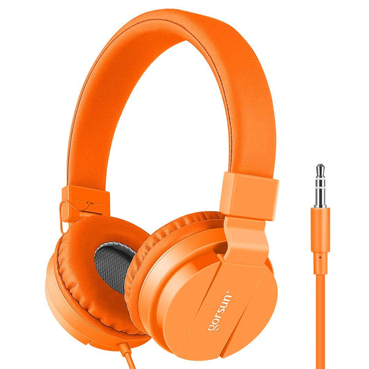 Gorsun lightweight stereo kids headphone Adjustable Headband foldable on ear Headset for Cellphones Iphone Laptop Computer Earphones(Orange)
