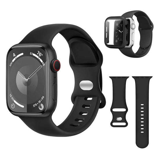 Correa y funda Compatible con Apple Watch Correa 42mm 40mm 44mm 41mm 45mm, Protección Completa, correa impermeable de silicona con funda combinada compatibles con iWatch SE 6 5 4 3 2 1 (Negro, 40mm)