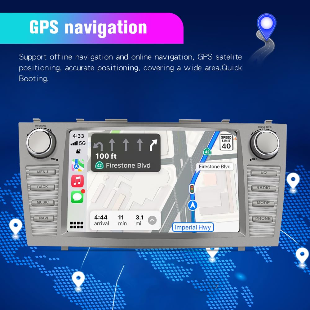 Radio de Coche Android 13 para Toyota Camry 2007-2011 Visualización Táctil 9 Pulgadas 2GB+32GB con Cámara CarPlay Bluetooth WiFi GPS
