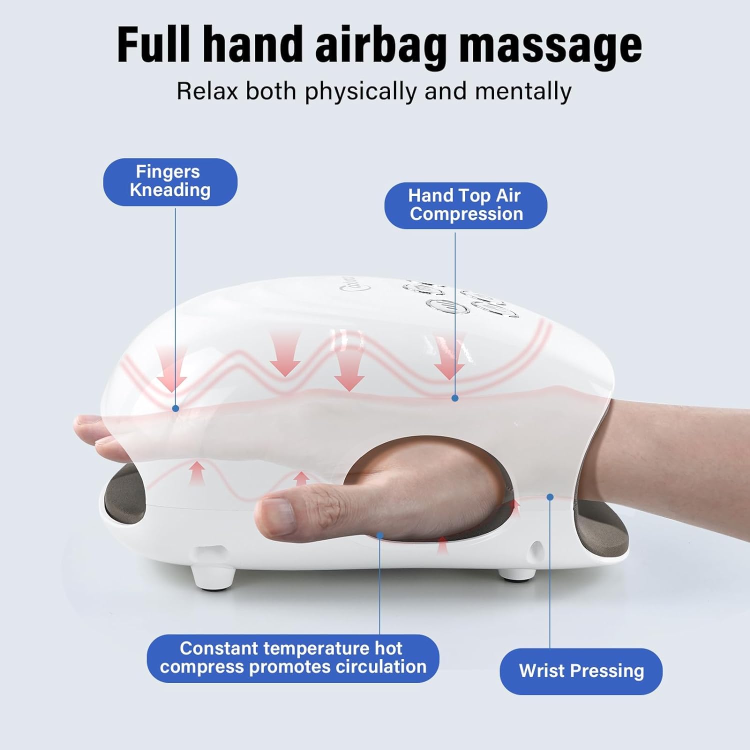 Masajeador eléctrico de manos, masajeador de manos inalámbrico con calor, masajeador de terapia de manos de 3 niveles, máquina de masaje de manos y muñecas para aliviar el dolor, regalos de cumpleaños(Blanco)