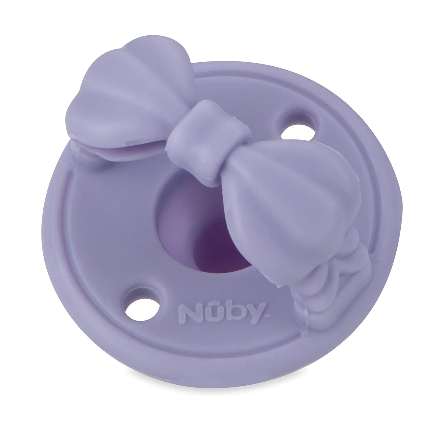 Chupetes Nuby Lazo Morado y Flores Rosas Silicona 3D con Mango Suave y Agujeros de Aire para Bebé