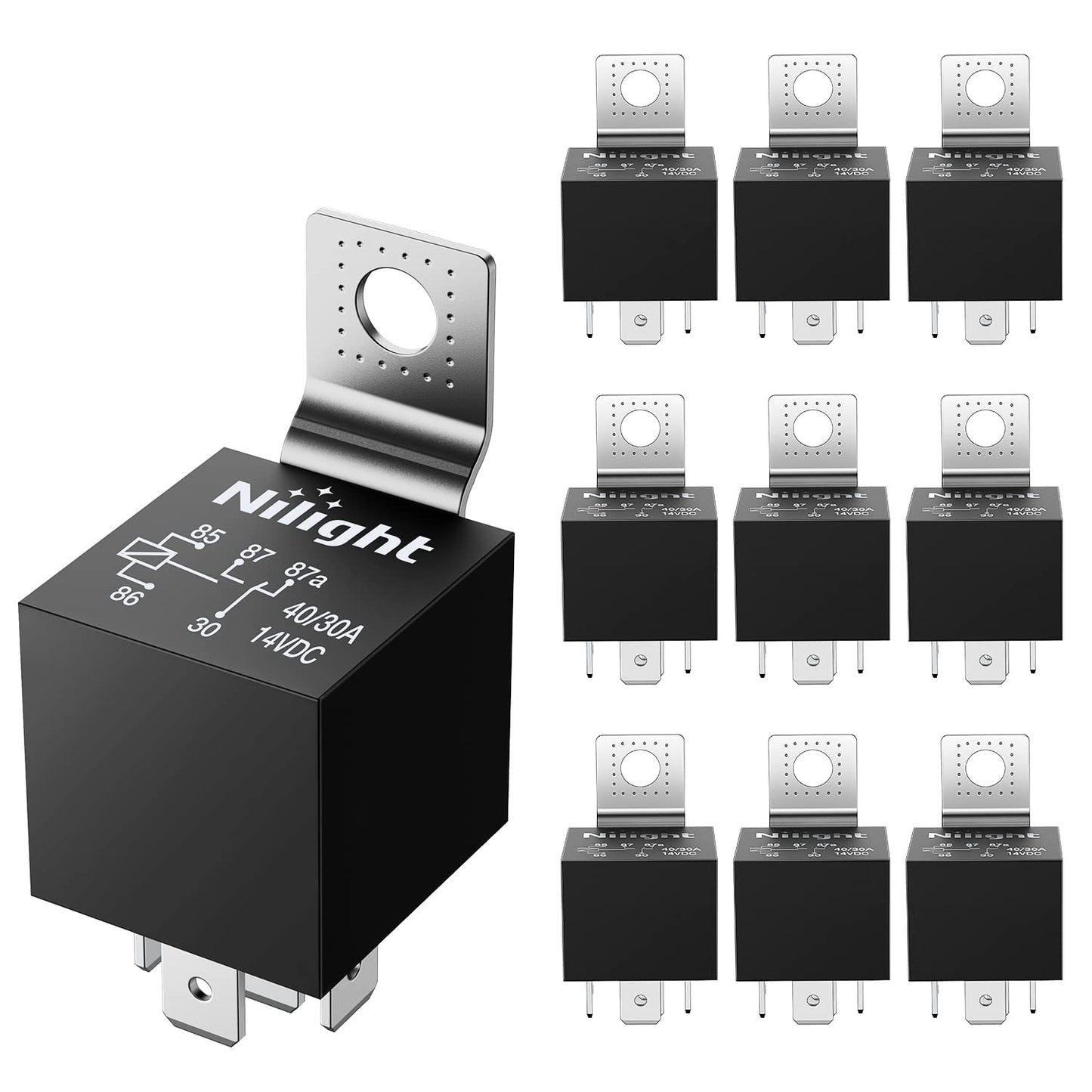 Relé SPDT Nilight 12V Negro Repuesto de 5 Pines y 40/30 Amperios para Automóviles y Barcos Marinos