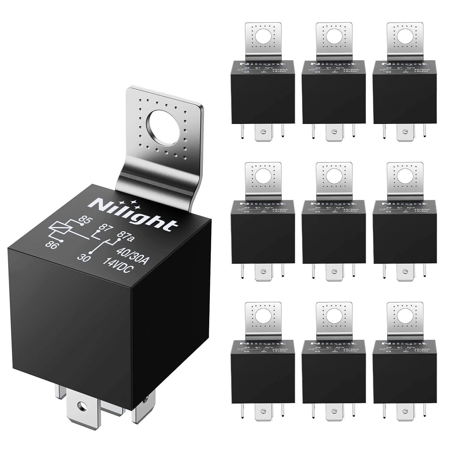 Relé SPDT Nilight 12V Negro Repuesto de 5 Pines y 40/30 Amperios para Automóviles y Barcos Marinos
