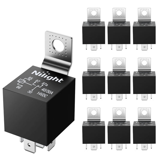 Relé SPDT Nilight 12V Negro Repuesto de 5 Pines y 40/30 Amperios para Automóviles y Barcos Marinos