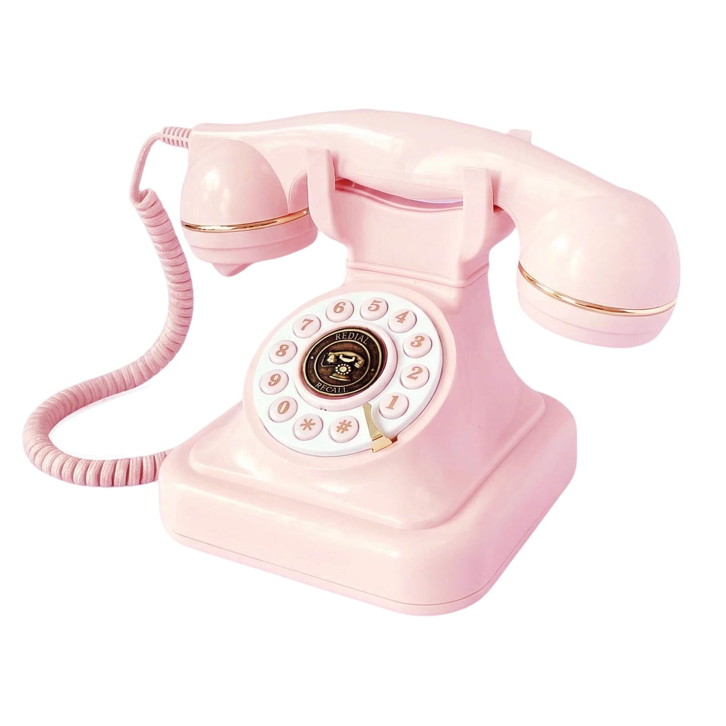 Teléfonos de teléfono fijo retro rosado, teléfono clásico con cable con timbre fuerte y remarcado, teléfono de computadora clásico para el hogar, oficina, hotel, escuela, teléfono antiguo decorativo