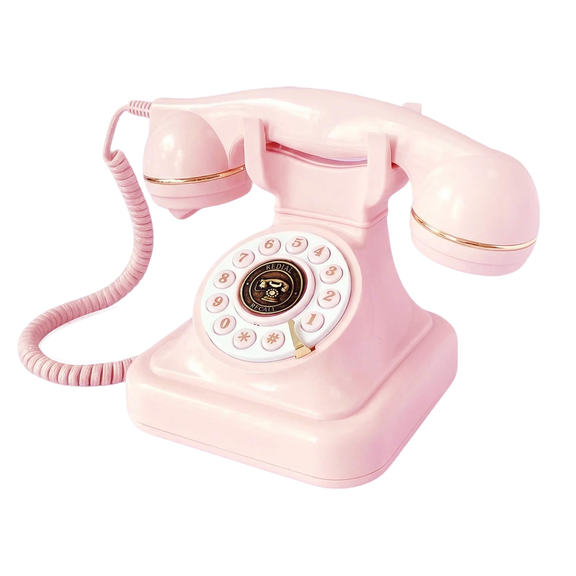 Teléfonos de teléfono fijo retro rosado, teléfono clásico con cable con timbre fuerte y remarcado, teléfono de computadora clásico para el hogar, oficina, hotel, escuela, teléfono antiguo decorativo