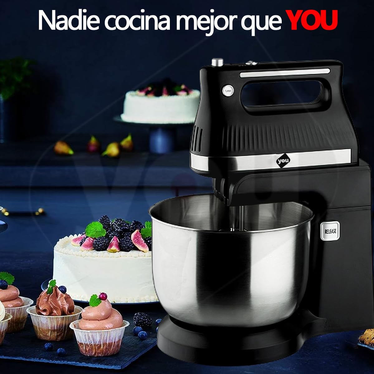 Batidora De Pedestal De Mano Planetaria 3.5 Litros Funcion Turbo 5 Velocidades 300w con Accesorios