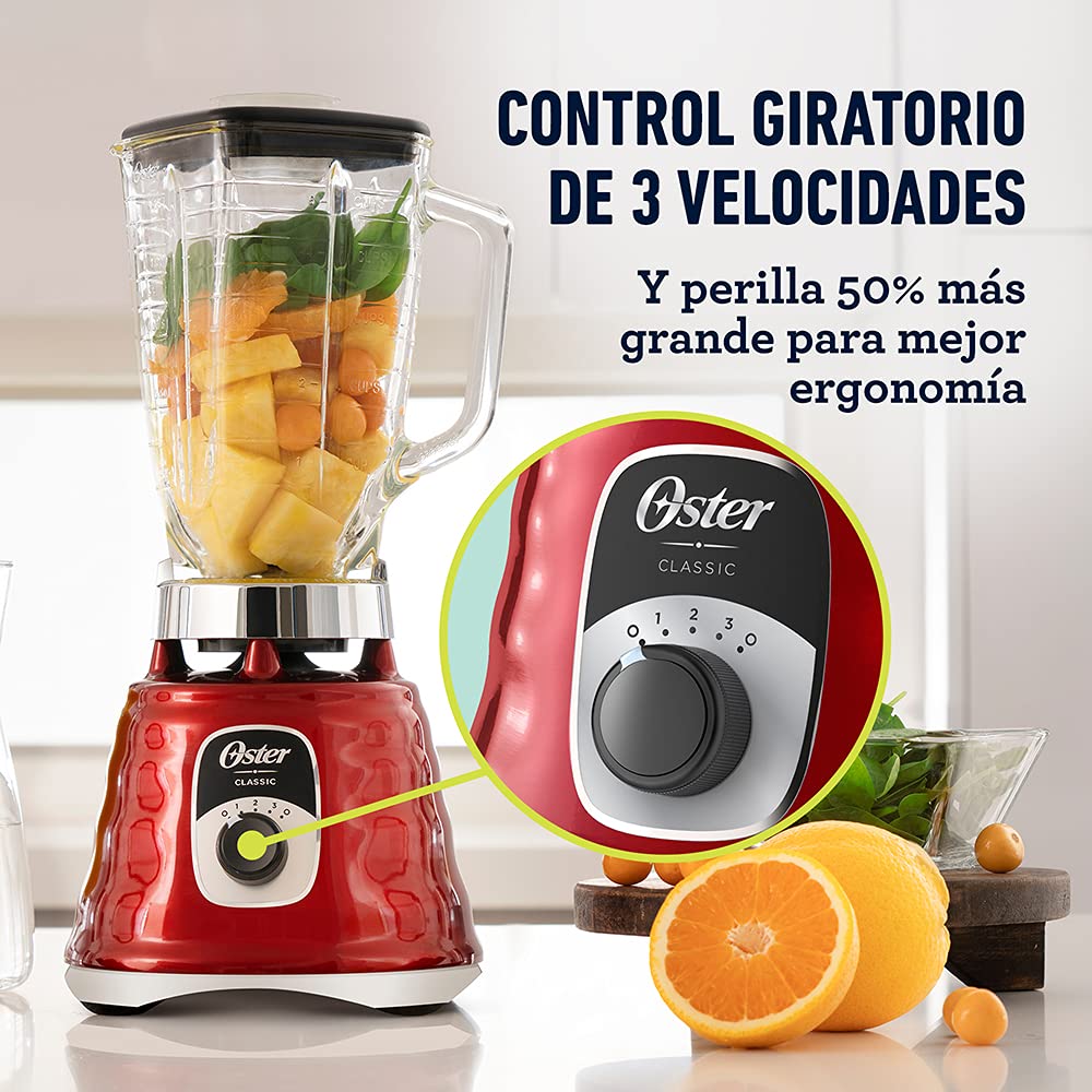 Licuadora Oster Clásica Roja 3 Velocidades Vaso de Vidrio