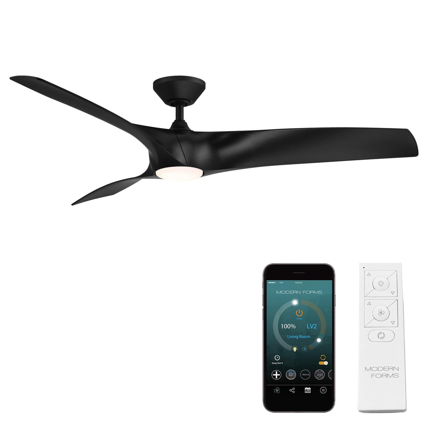 Ventilador de Techo Zephyr Negro Mate con Luz LED y Control Remoto Inteligente para Interiores y Exteriores