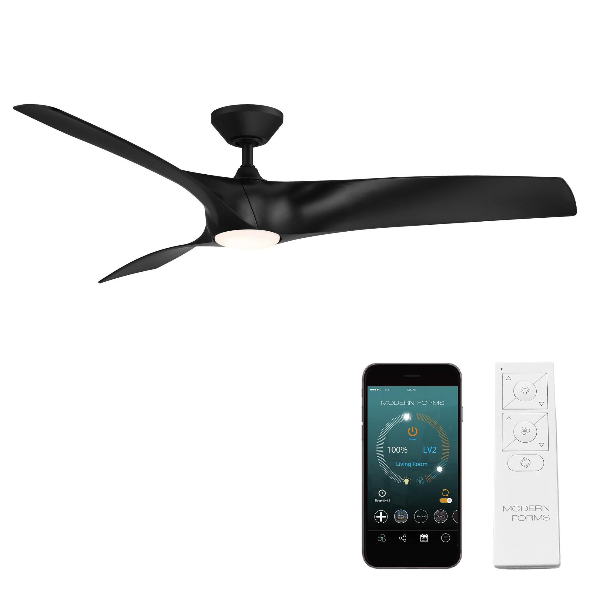 Ventilador de Techo Zephyr Negro Mate con Luz LED y Control Remoto Inteligente para Interiores y Exteriores