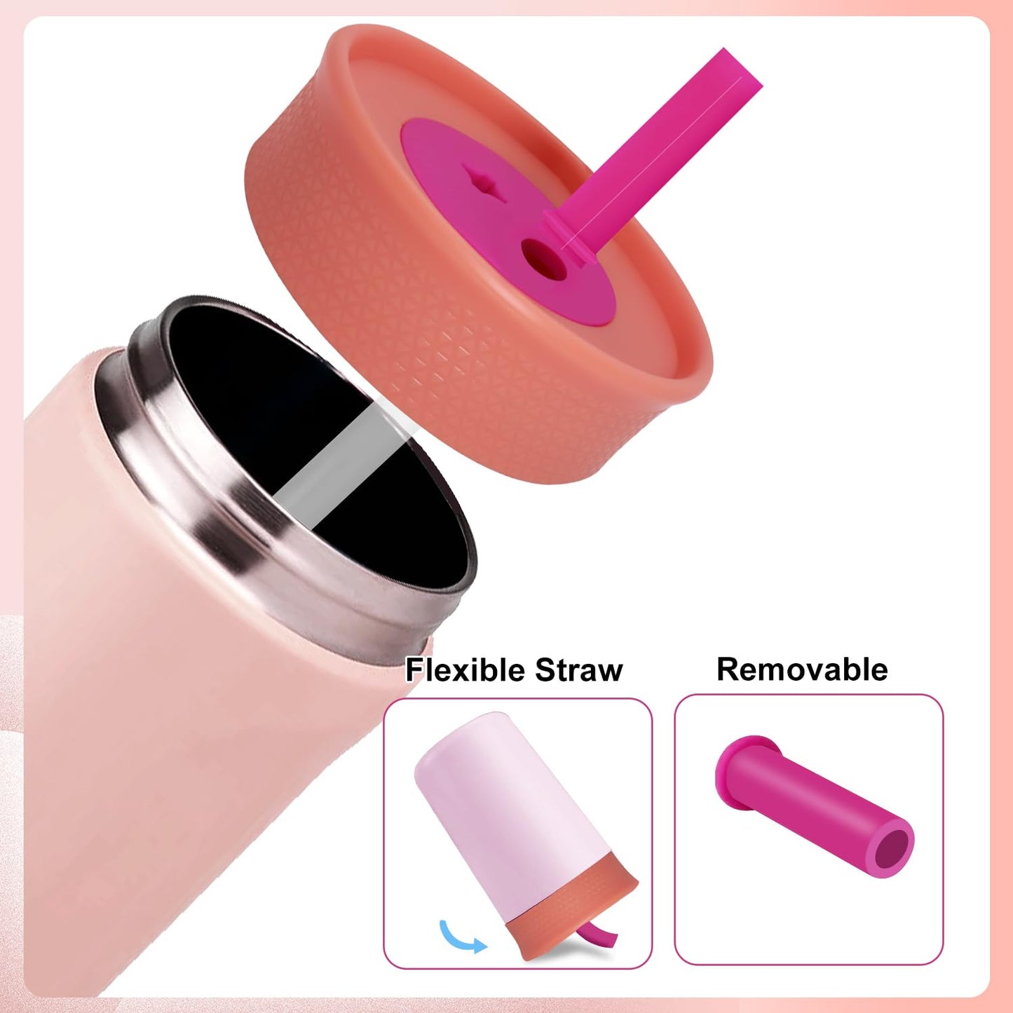 PHULWEL - Paquete de 2 tapas de repuesto para Owala Kids - Vaso aislante de 12 onzas y 15 onzas, tapa resistente a derrames con 4 popotes flexibles, sin BPA, apto para lavaplatos, accesorios para