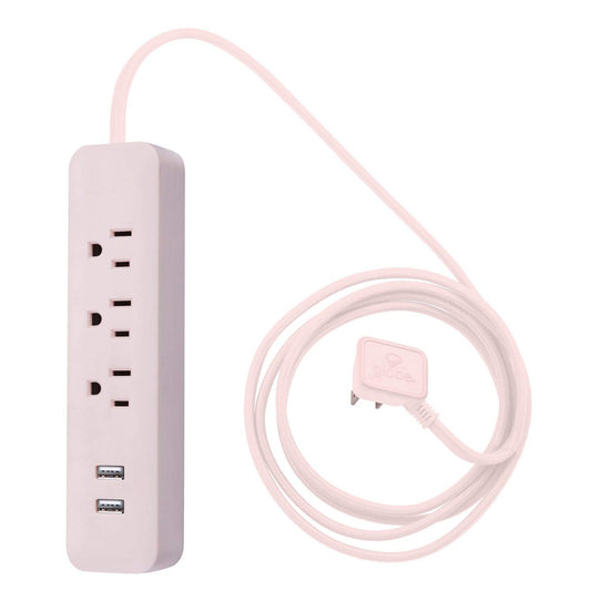 Globe Electric Designer Series multicontacto con 3 salidas de alimentación, 2x puertos USB, 78249, acabado en color negro, Rosa