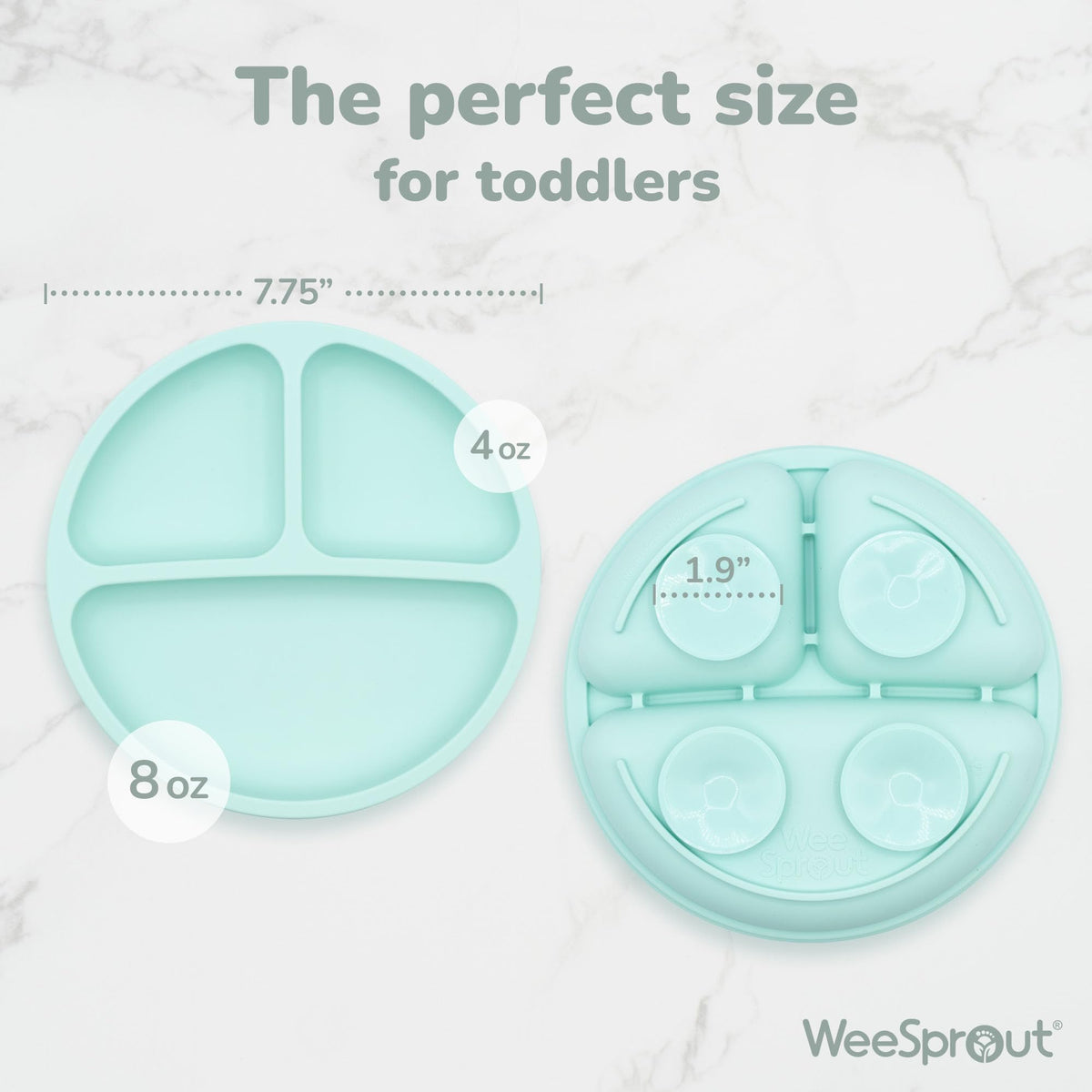 WeeSprout - Platos de succión con tapas para bebés y niños pequeños - 100% silicona, vajilla se mantiene en su lugar, diseño dividido para comedores exigentes, apto para microondas y lavaplatos