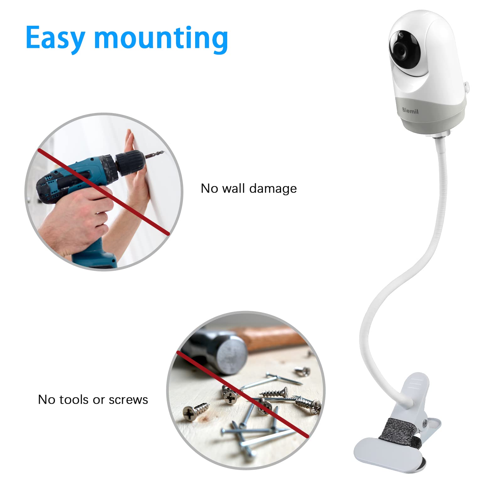 Soporte de Clip Flexible HOLACA para Monitor de Bebé Hellobaby Blanco para Cuna sin Herramientas