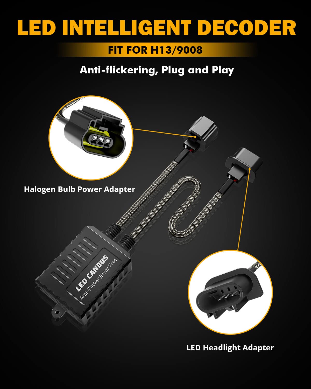 Auxbeam 2025 C20 Series H13 Light Canbus Decodificador de resistencia antiparpadeo sin errores, decodificador de luz mejorado de alta potencia, controladores Canbus, paquete de 2