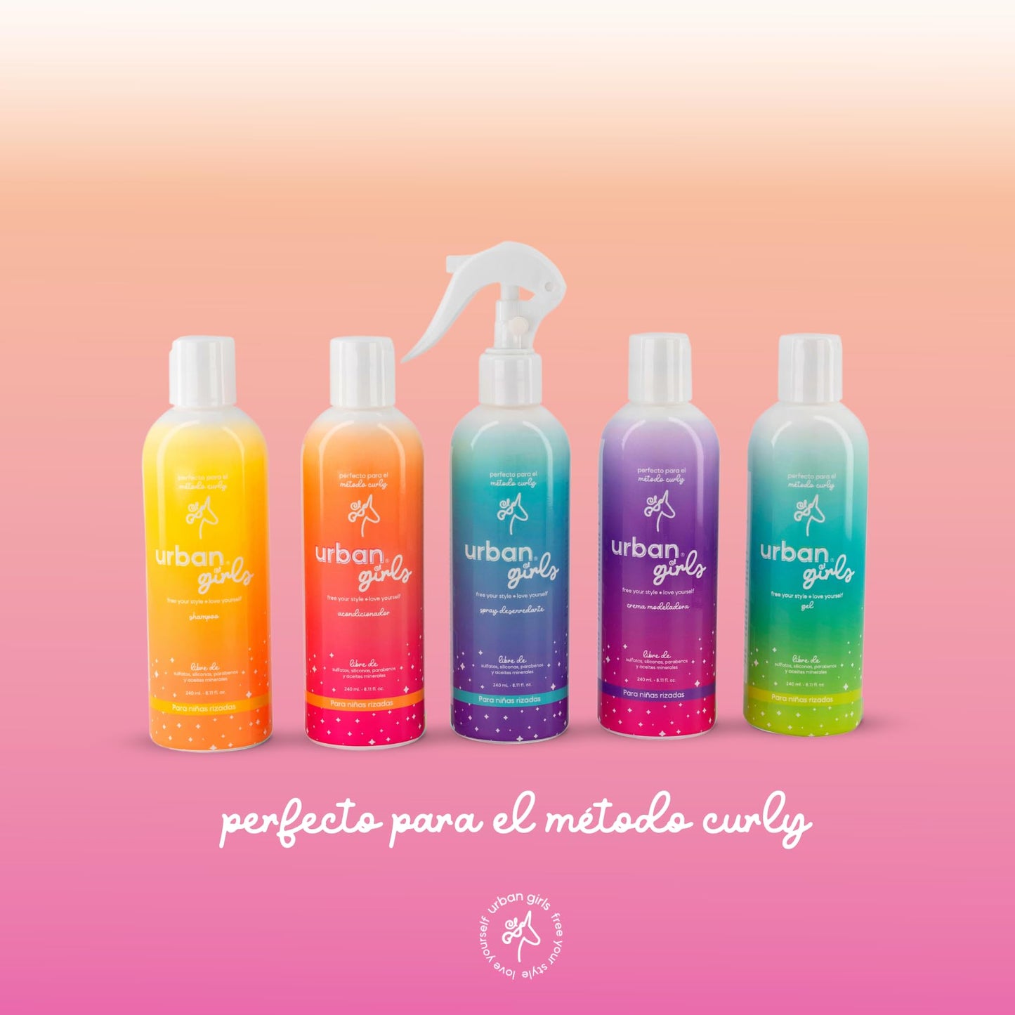 URBAN CURLS Acondicionador para Cabello Rizado de Niñas 240 ml – Sin Sulfatos, Parabenos ni Siliconas – Con Aceite de Coco e Ingredientes Naturales – Define Rizos, Suaviza, Hidrata y Facilita el Desenredo