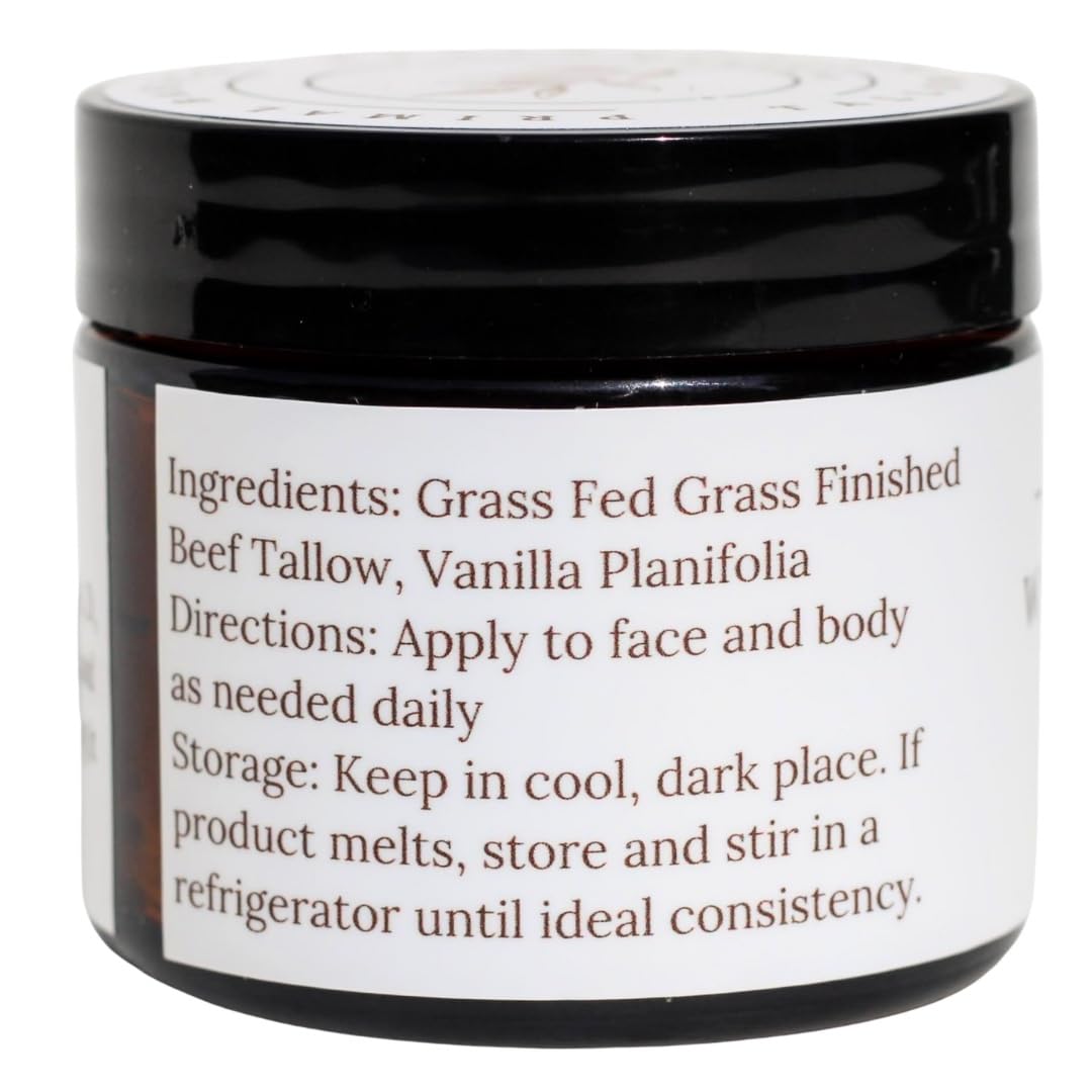 Bálsamo corporal/humectante de sebo de res con vainilla batida, 100% alimentado con pasto, terminado con pasto, para rostro, cuerpo, piel grasa, seca y sensible. Contiene vitaminas A, D, E y K.