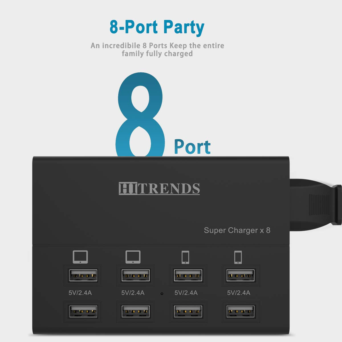 Cargador USB, 8 Puertos Rápido Cargadores de Escritorio 50W/10A Concentrador de Cargador USB Multipuerto para Multiple Devices…