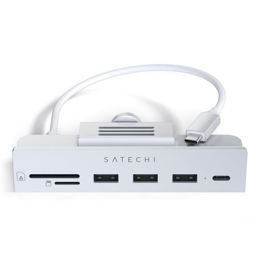 Hub USB C SATECHI Plata con Pinza y Lector de Tarjetas para Apple Studio Display y iMac M1 2021