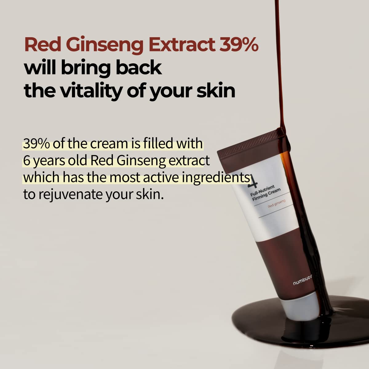 numbuzin-Crema reafirmante con nutrientes completos n.º 4 | Elasticidad de la piel, cuidado de las arrugas, antienvejecimiento, nutrición profunda, hidratación | Ginseng rojo, pantenol, niacinamida, á