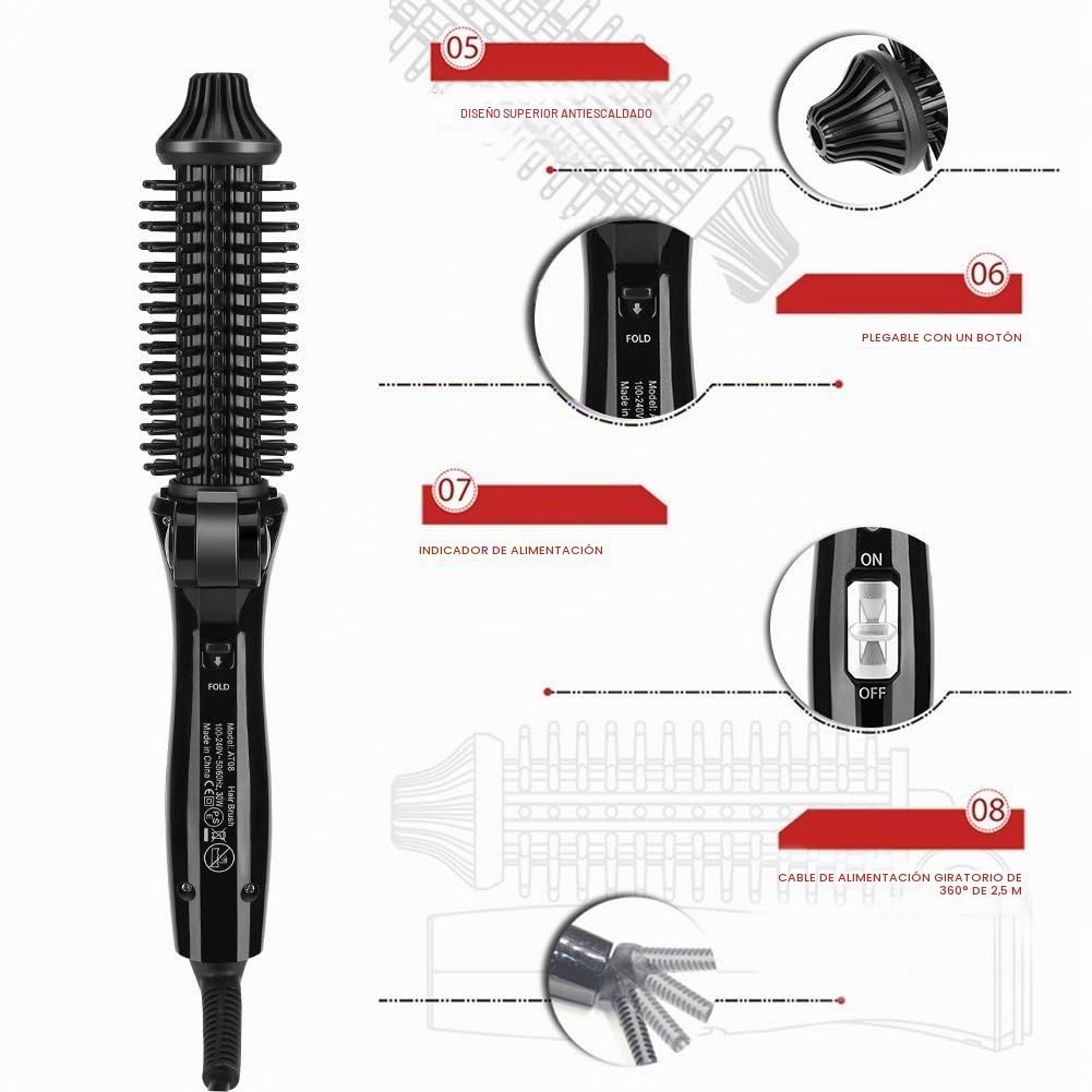 Cepillo Rizador de Pelo Eléctrico con Tecnología Iónica para Cabello Sedoso y Estilo Duradero
