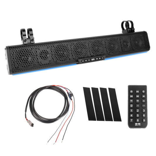 Barra de Sonido Bluetooth Belva Negra 500W Resistente a la Intemperie con 8 Altavoces y Luces LED RGB para UTV, ATV, SxS y Carrito de Golf