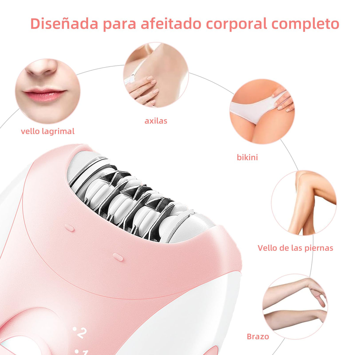 Maquina Depiladora Mujer, Rasuradora mujer eléctrica impermeable IPX5, Depiladora electrica portátil, Para depilación indolora de axilas, brazos, piernas, labios y todo cuerpo.