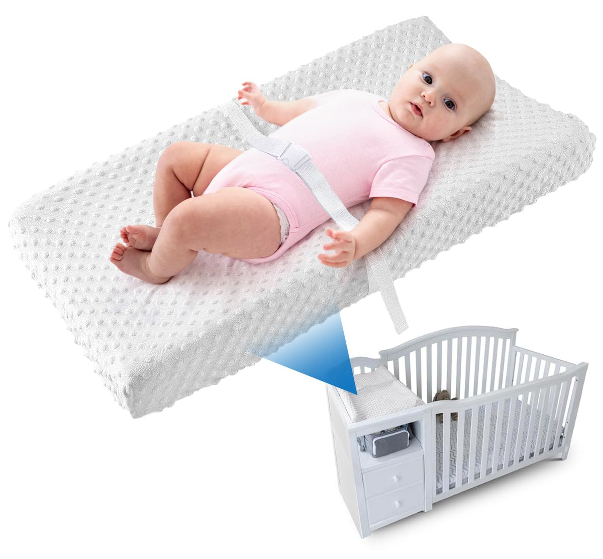 LOONAH - Cambiador pequeño compacto con cubierta, 27 x 16 pulgadas, cambiador de pañales contorneado para cuna combinada con cambiador, impermeable e hipoalergénico, correa de seguridad con hebilla de