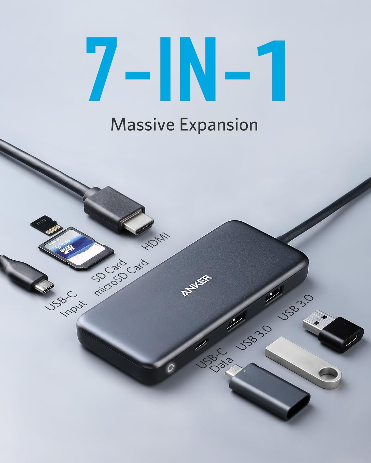 Hub USB C Anker Gris con HDMI 4K y Carga de 100 W para MacBook y XPS