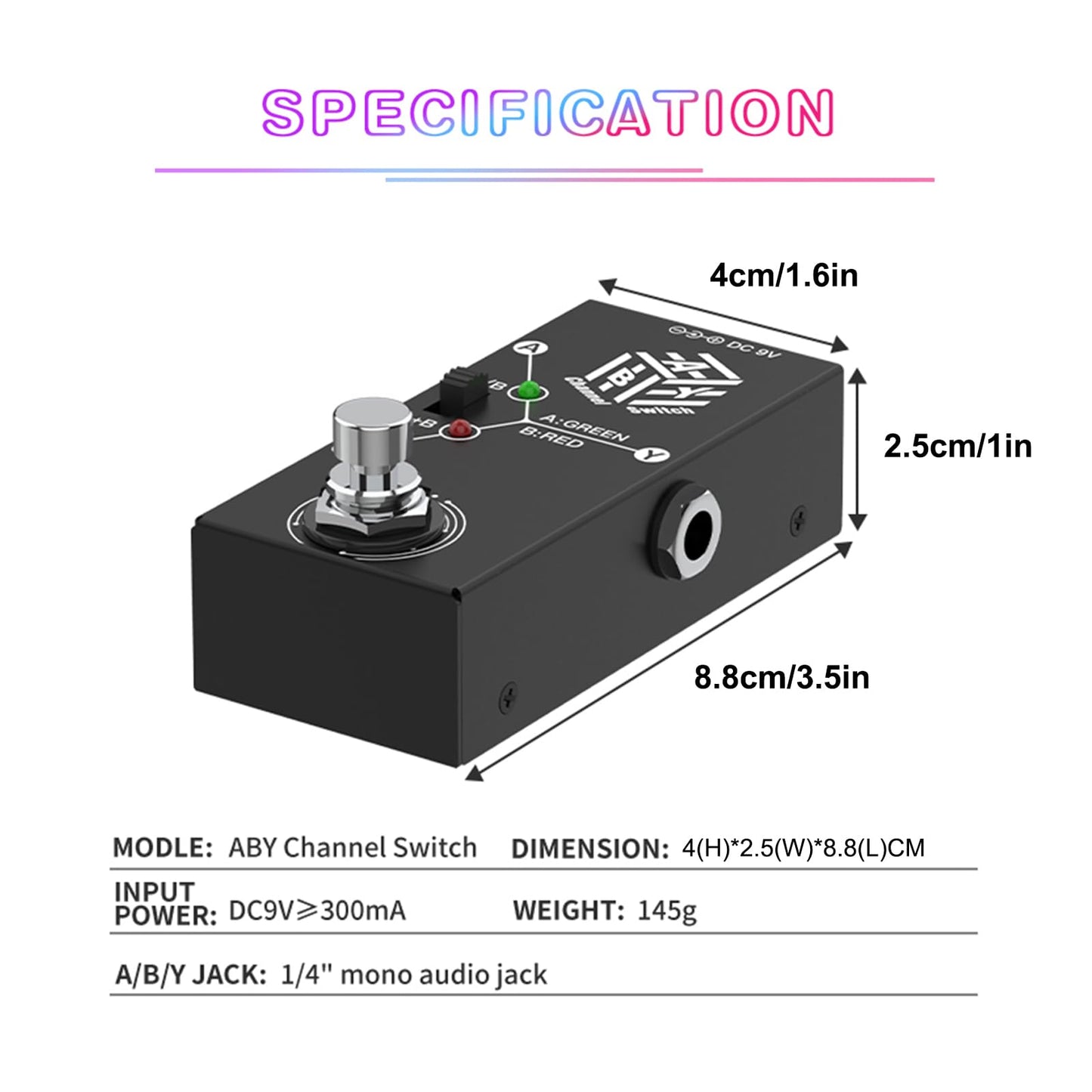 BUZHI Pedales de guitarra ABY Box Selector de línea AB Switch Mini pedal de efecto de guitarra Transmisión bidireccional Carcasa de metal Soporte antideslizante Modos A/B o A y B