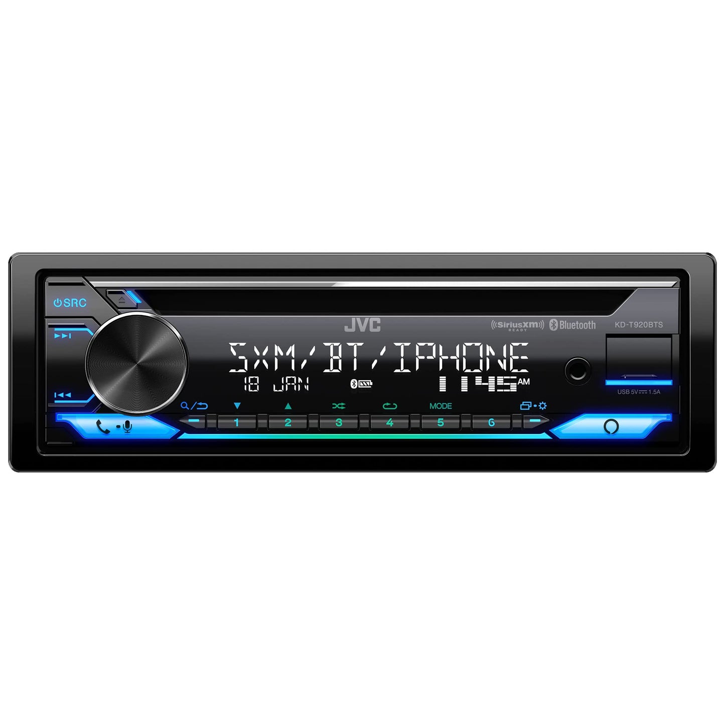 Autoestéreo de 1 DIN iluminación Variable JVC KD-T920BTS con CD, USB, AUX y Bluetooth